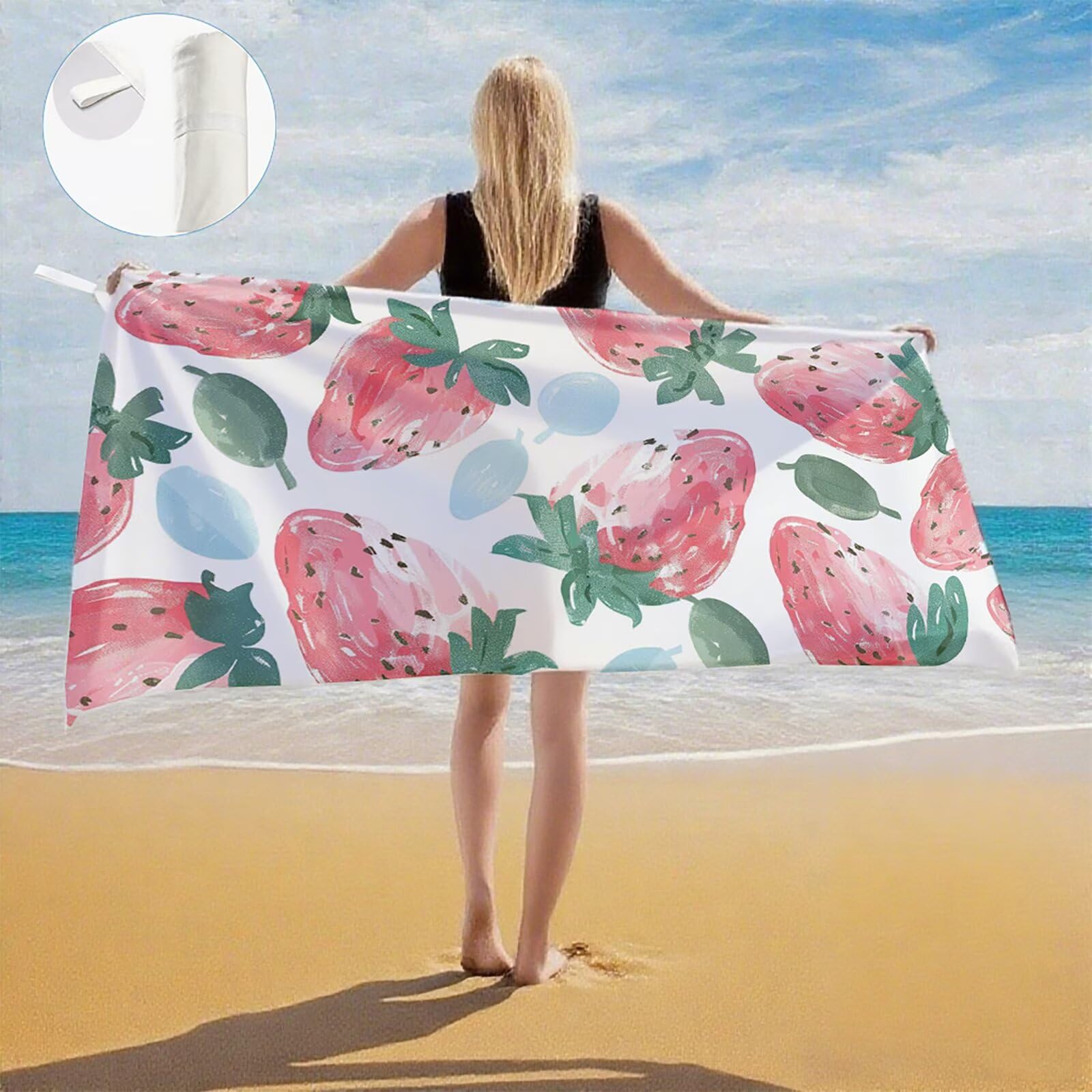 Serviette de Plage Microfibre Serviette Plage 100x150 cm 2 Pack Séchage Rapide, Anti-Sable, Absorbante Fonction drap de plage xxl pour Bain, Sport, Voyages, Sauna, Piscine, Yoga, avec Sac Fruit Q-259
