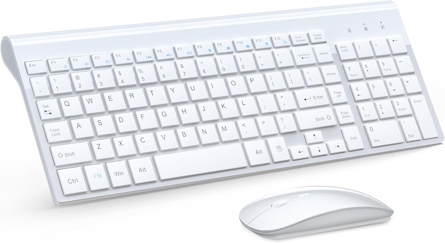 Wireless Keyboard and Mouse Ultra Slim Combo, TopMate 2.4G Silent Compact USB 2400DPI Mouse and Scissor Switch Keyboard Set with Cover, Batteries Included, for PC/Laptop/Windows/Mac – White
