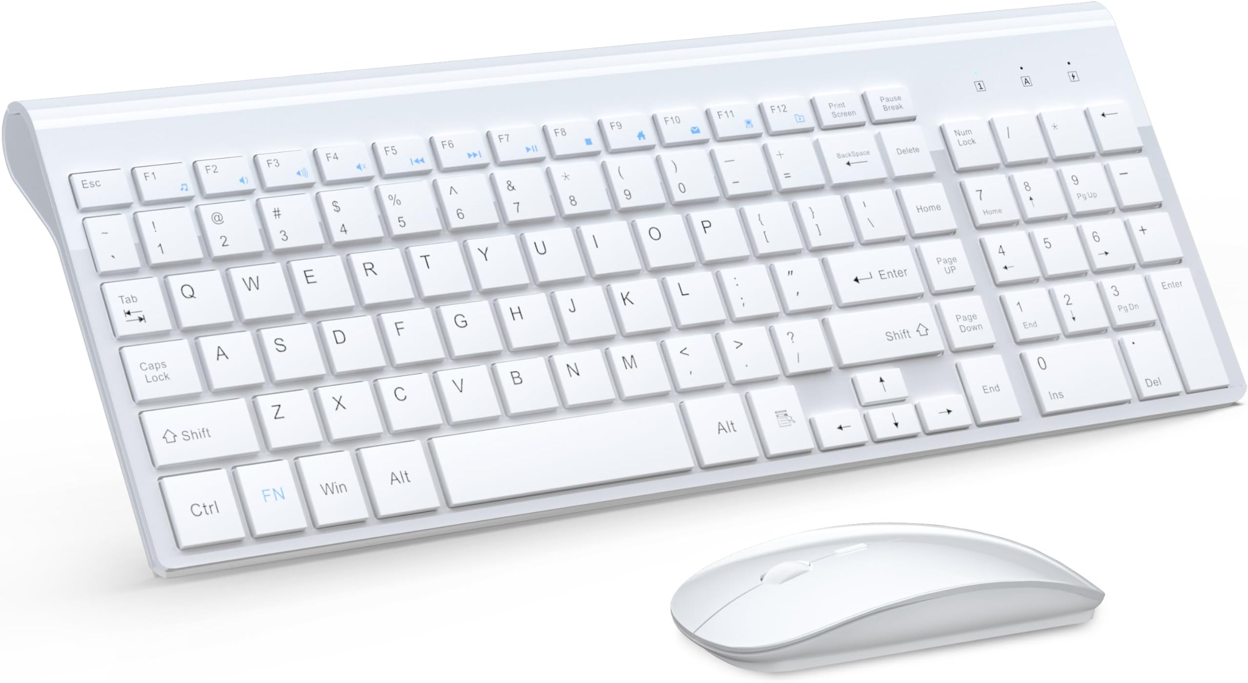 Wireless Keyboard and Mouse Ultra Slim Combo, TopMate 2.4G Silent Compact USB 2400DPI Mouse and Scissor Switch Keyboard Set with Cover, Batteries Included, for PC/Laptop/Windows/Mac - White