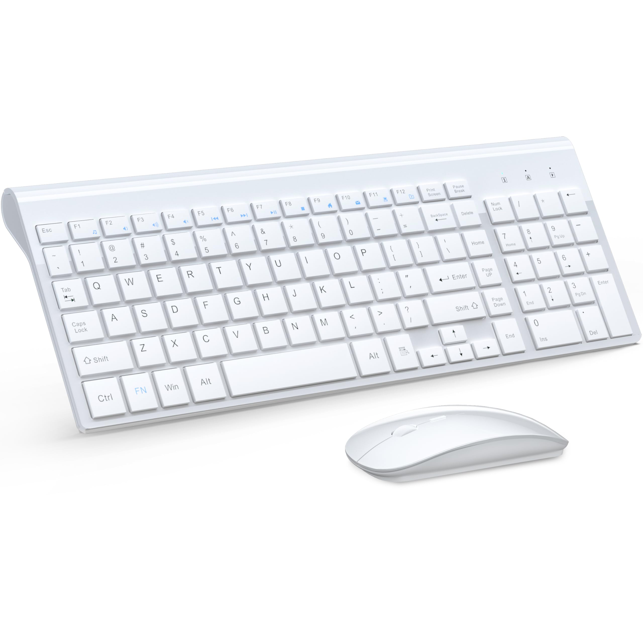 Wireless Keyboard and Mouse Ultra Slim Combo, TopMate 2.4G Silent Compact USB 2400DPI Mouse and Scissor Switch Keyboard Set with Cover, Batteries Included, for PC/Laptop/Windows/Mac - White