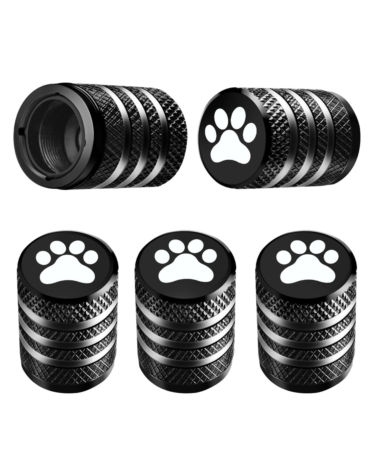 Tire Valve Stem Caps Cover - (5 Pack) Tire Air Caps Metal with Plastic Liner Corrosion Resistant Leak-Proof Dog Paw Print for Car Truck Motorcycle Bike Black