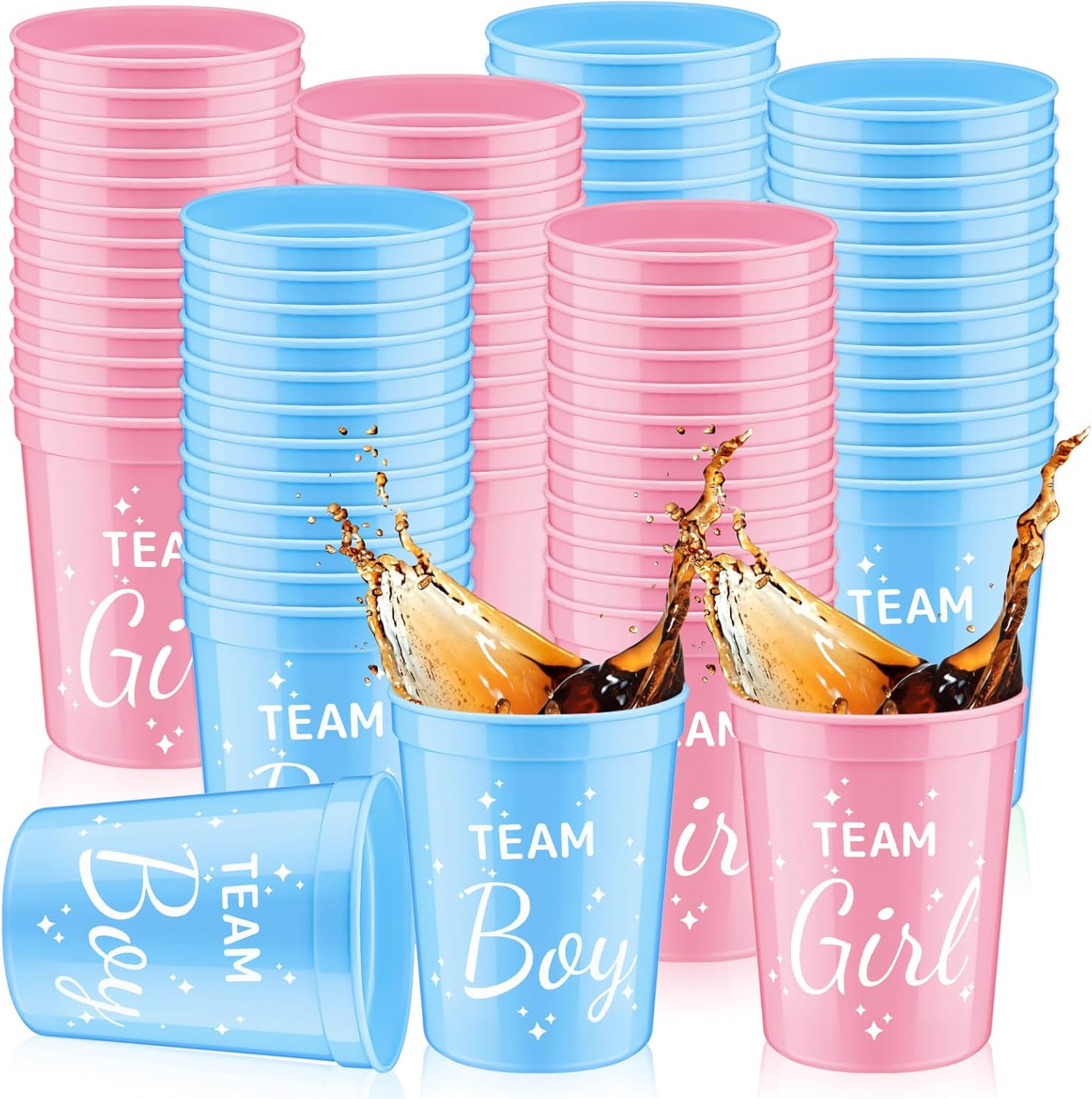 Pickmesh 48 Pcs 16oz Plastic Cups Bulk Reusable Gender Reveal Hero Volleyball Design Cups Pink Blue Colorful Drinking Tumbler for Sport Birthday Baby Shower Party Decoration(Gender Reveal)