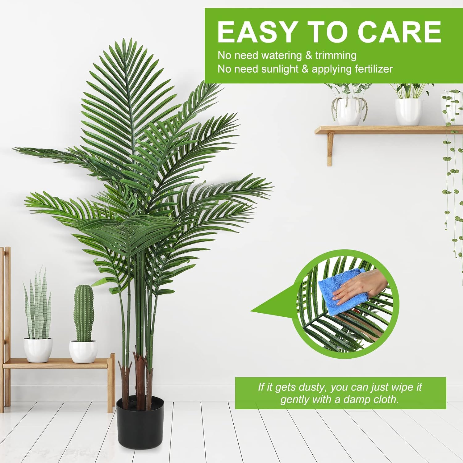 Jexine 4 Pack Artificial Palm Trees 4Ft, Fake Plants Fake Trees Artificial Areca Palm Plants for Outdoor Indoor Faux Tree in Pot for Pool Home Decor Office Housewarming Gift Modern Decoration