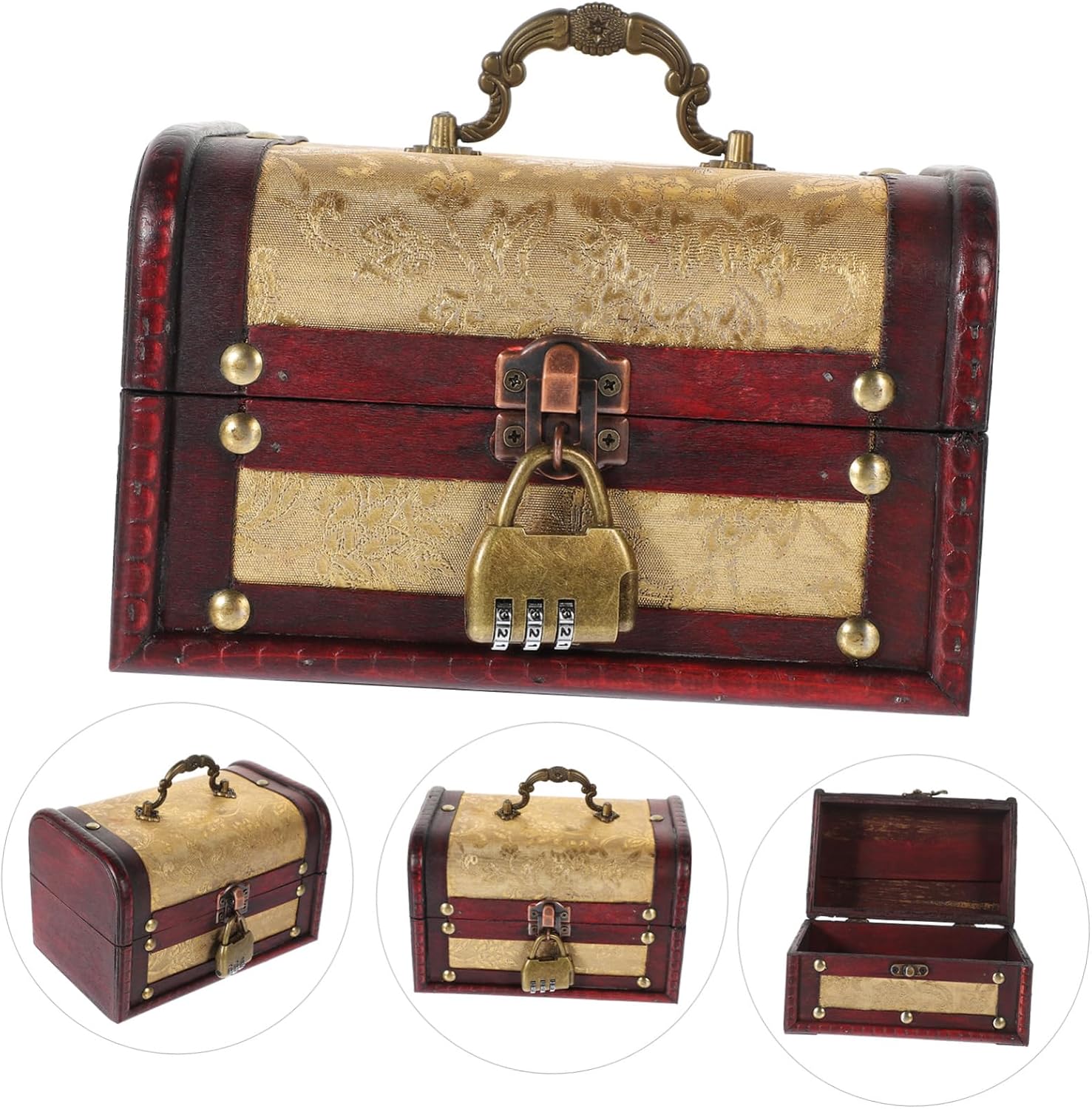 BESPORTBLE Retro Wooden Jewelry Storage Chest Elegant Keepsake Box for Organizing Jewelry Accessories Vintage Trinket Box Three- Lock for Home Decor and