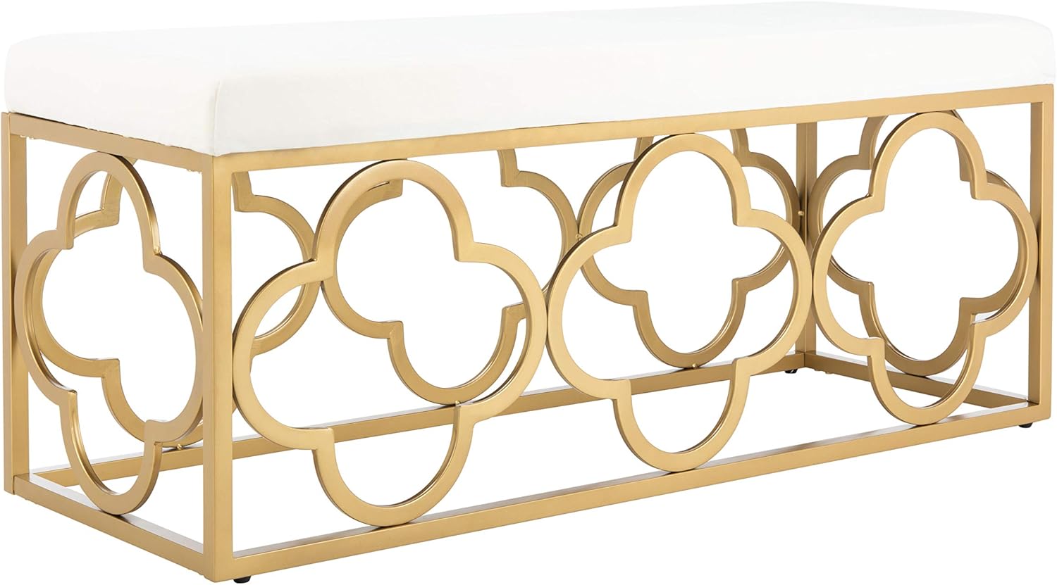 Elegant Gold and White Quatrefoil Storage Bench