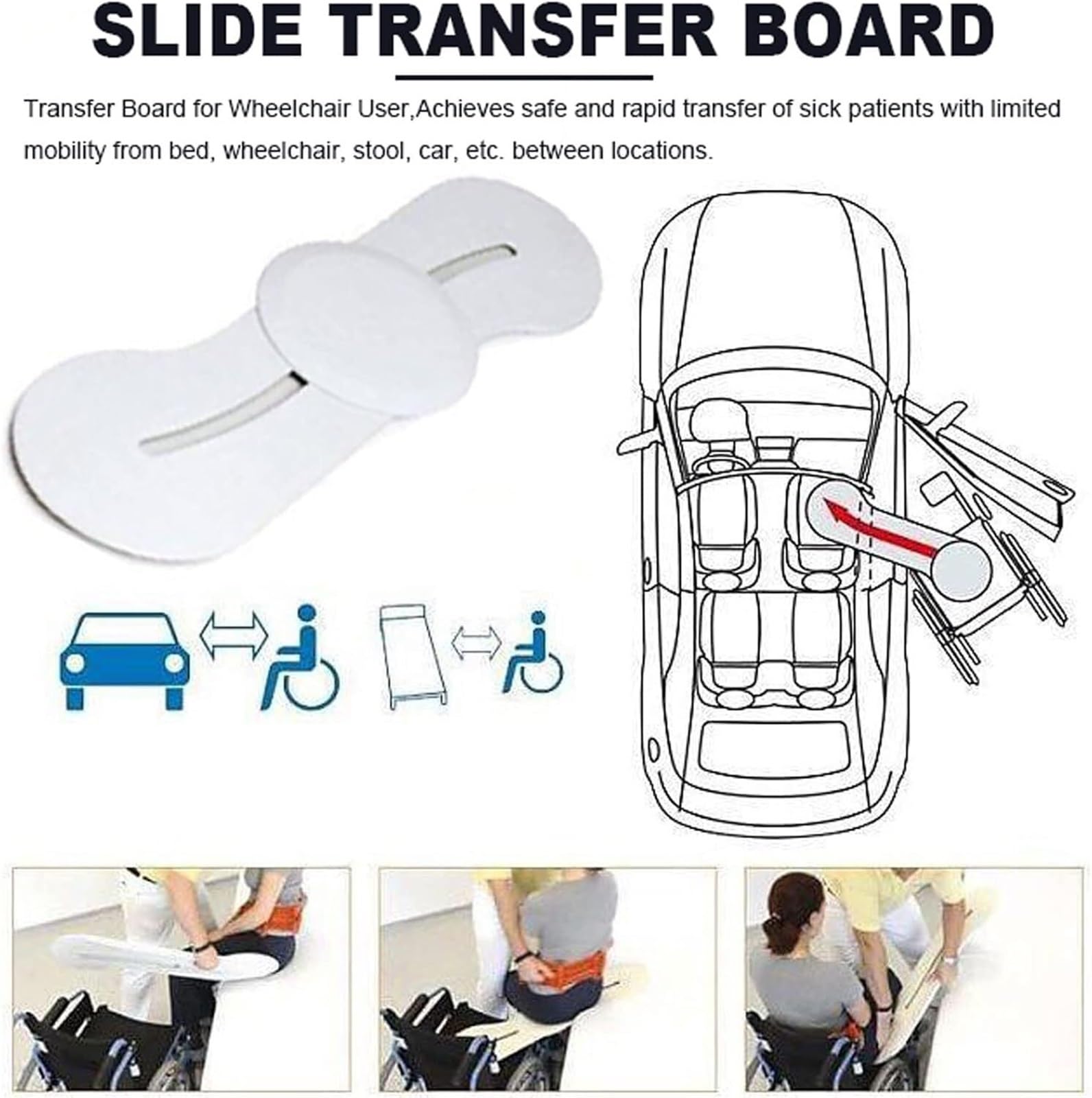 Tabla de Transferencia para Silla de Ruedas, 102 cm Giratoria | Polímero resistente, disco giratorio 360°, transferencia sin fricción, cama/baño/coche, ancianos, 400 lbs(Grigio)
