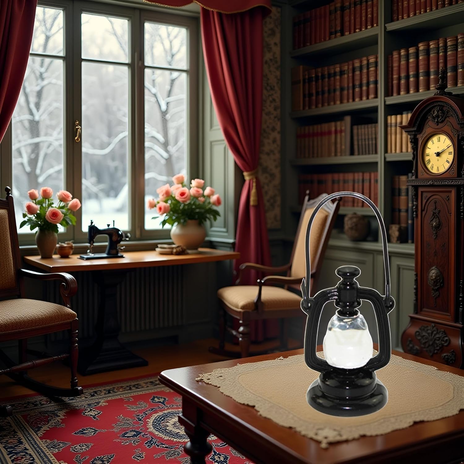 2Pcs Black house Decoration Accessories, 1:12 house Miniature Scene Model Hurricane Lantern Play Toy, Décor - Image 2