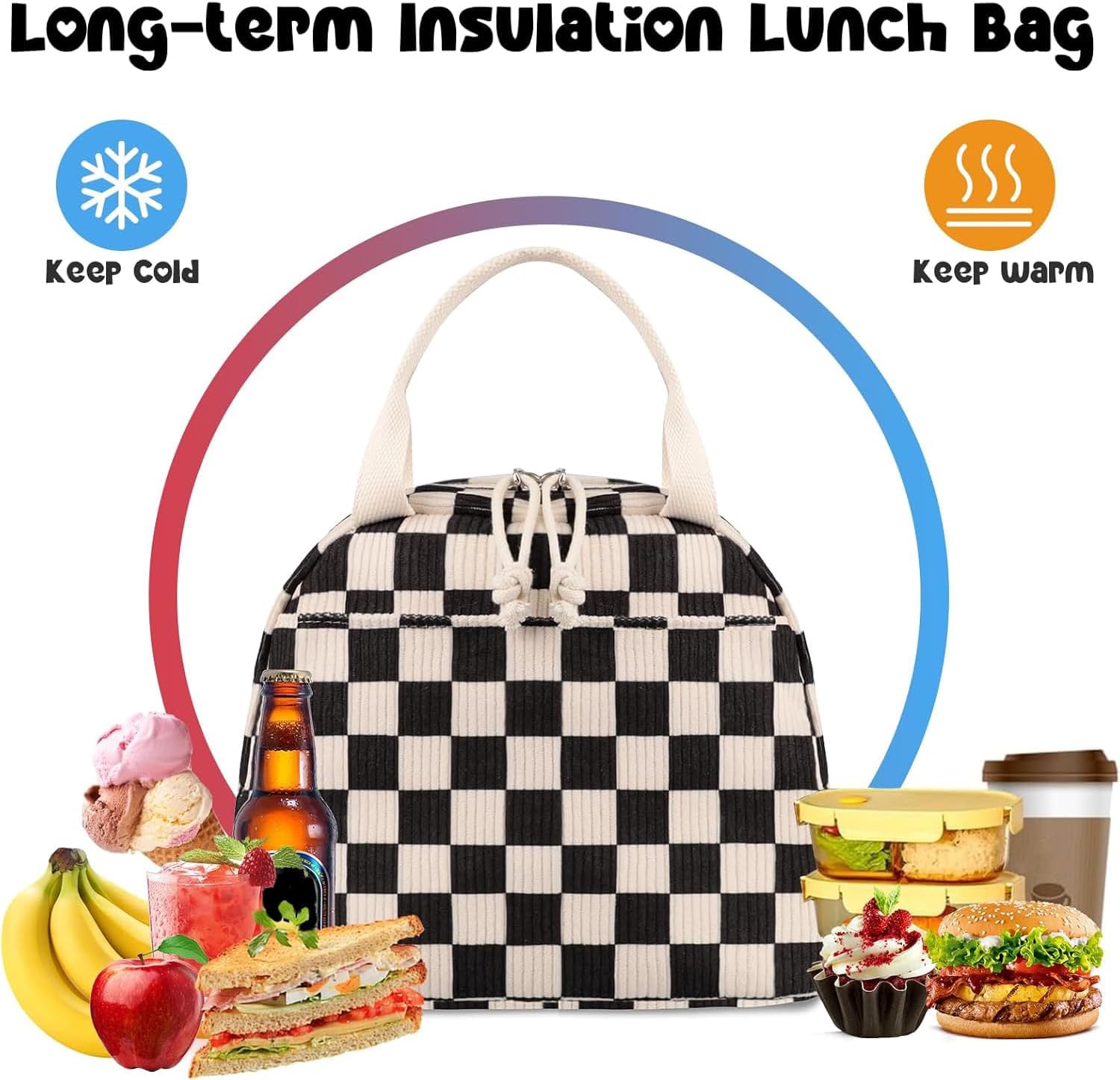 Bluboon Lunch Bag for Women Men Cute Corduroy Lunch Tote Bags Reusable Insulated Lunch Box Large Capacity Reusable Insulated Cooler for Work Picnic or Travel