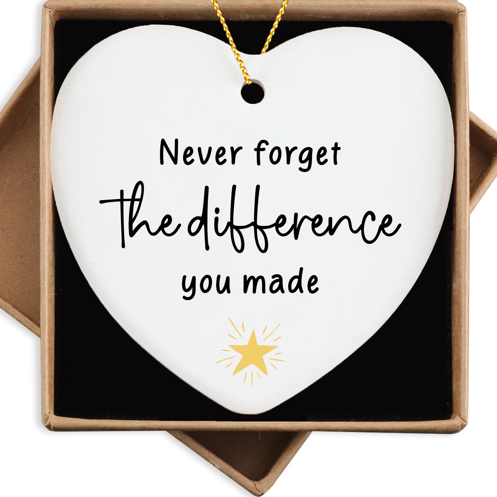 Appreciation Encourage Gift Thank You Gift Never Forget The Difference You Make Ornament Keepsake Sign Heart Plaque Retirement Gifts for Women Men Coworker Boss Friend