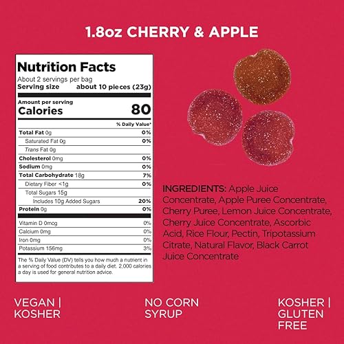 Miniatura 10 de Simply Fruit Gummies  Hechas con fruta real, melocotón y frambuesa, 1.8 onzas (paquete de 8), sin azúcar de caña + sin gluten + Kosher