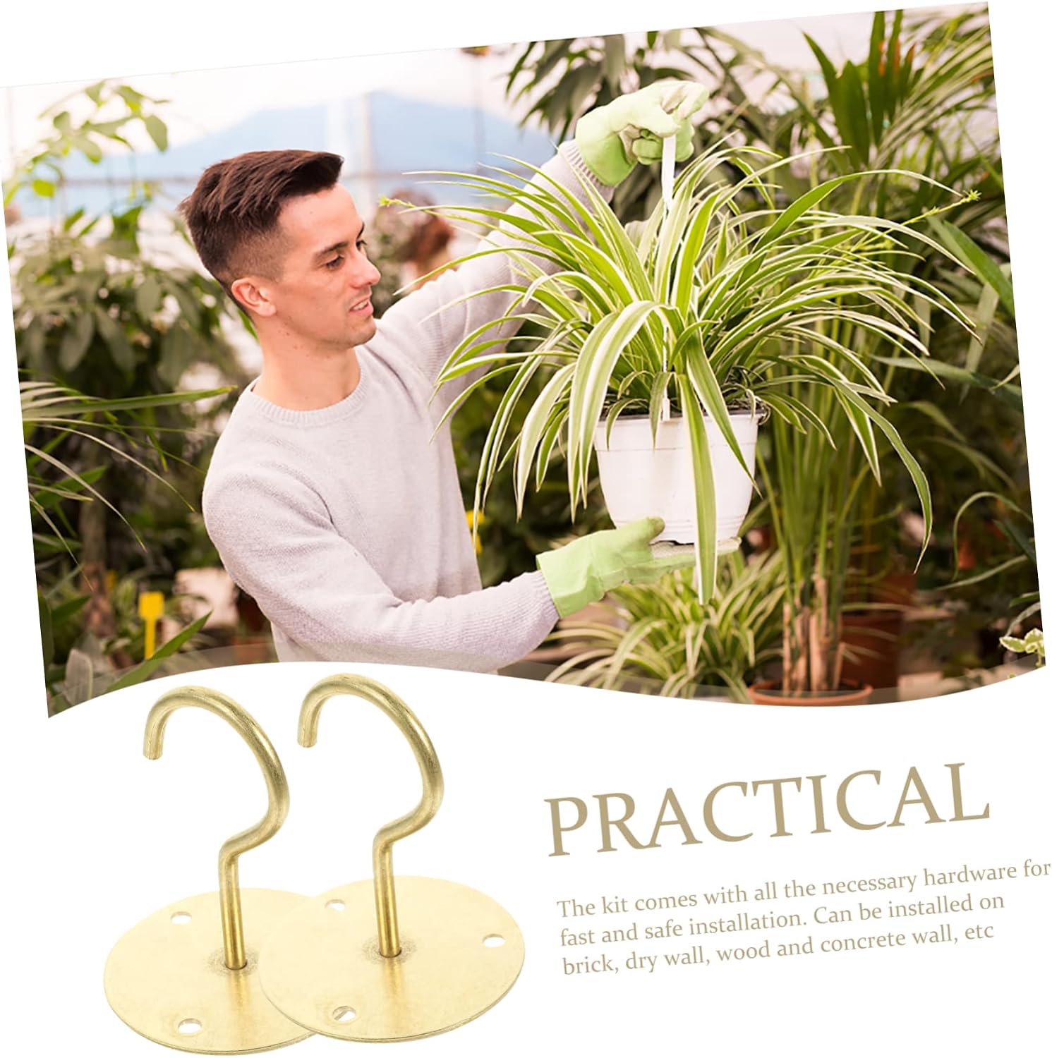 65mm Heavy Duty Ceiling Hooks Iron Wall Hangers Multi-Function Ceiling Hanger for Home 5 Pack Gold Color