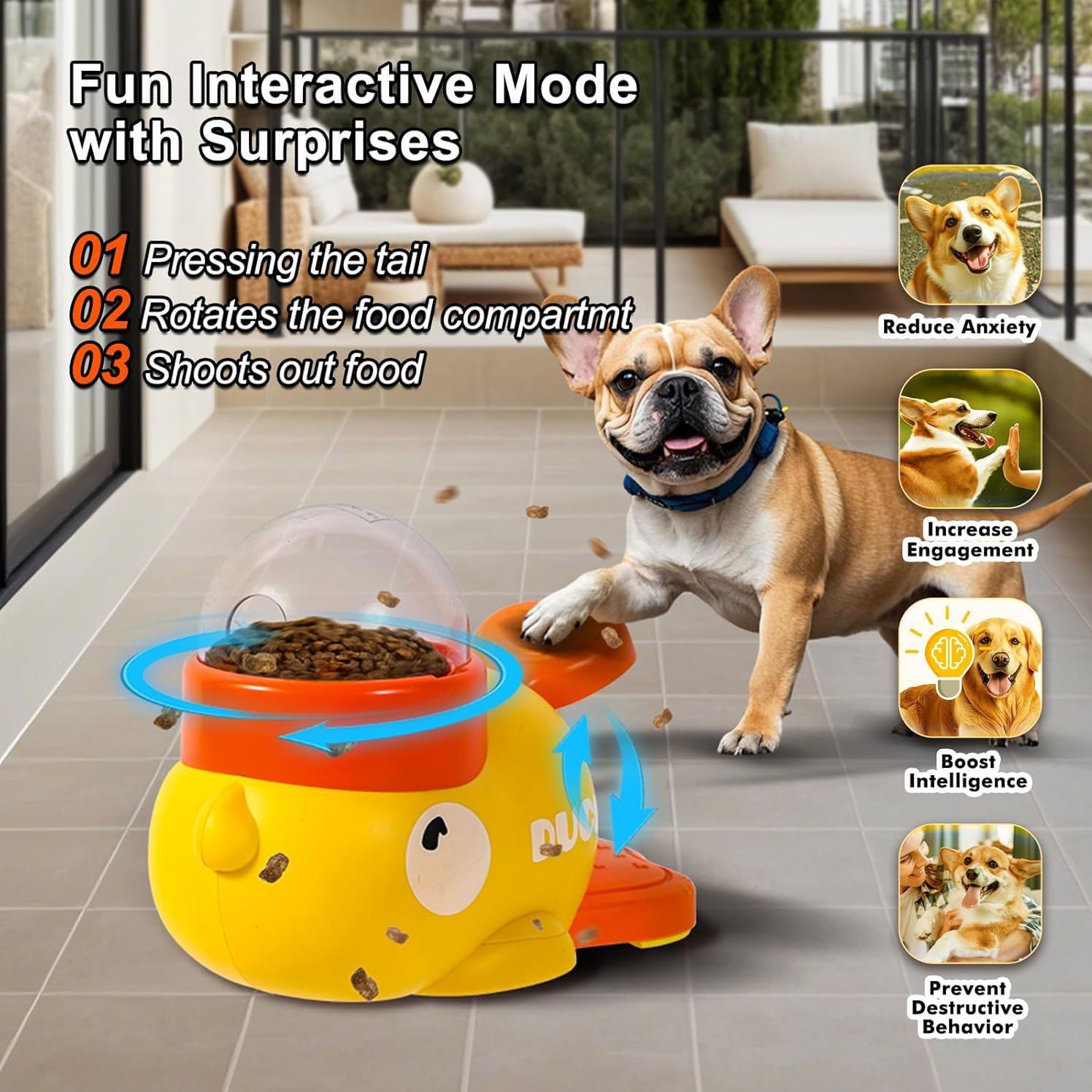 Giochi Di Intelligenza Cane, Dispenser Cibo Gatti, Giocattolo Interattivo a Forma di Anatra, Giocattolo Interattivo 2 In 1 per Cani e Mangiatoia Lenta, Dispenser per Cani d'Anatra