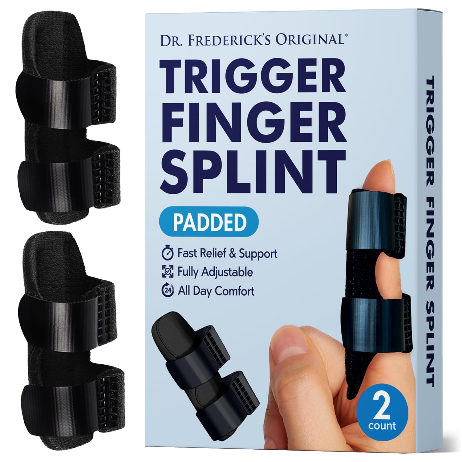 Dr. Frederick's Original Trigger Finger Splint - 2 Pieces - Doctor-Developed Design Fits Index Finger - Middle Finger - Ring Finger