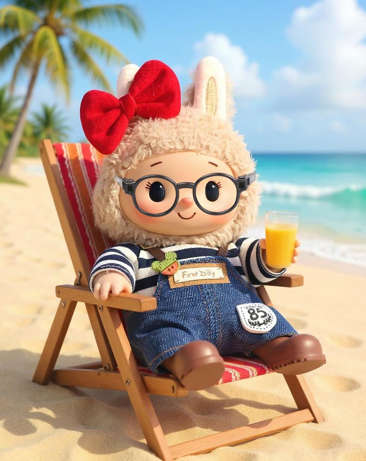 WASAFV Clothes for Labubu Outfits, Clothes for Labubu Clothes Set Fit 6.69''/17cm Doll Clothes Designer, Premium Outfit with Accessories, Red Bow&Denim (NO Doll)