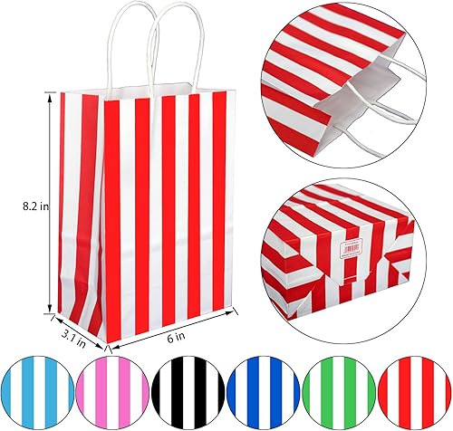Miniatura 2 de 25 bolsas de regalo a rayas rojas y blancas, pequeñas bolsas de rayas rojas y blancas con asas para recuerdos de fiesta (8.2 x 6 x 3.1 pulgadas)