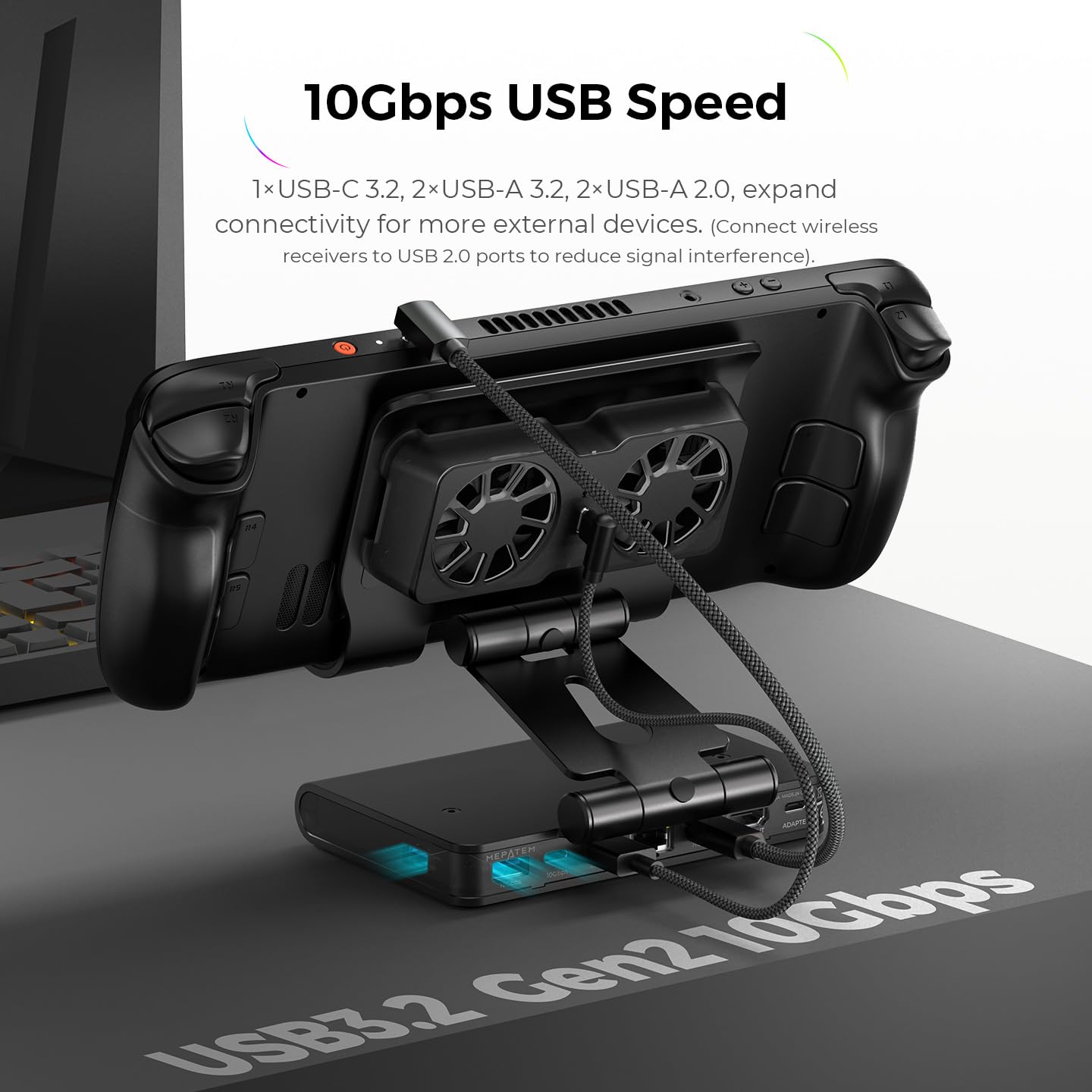 Docking station per Xbox ROG Ally X/Steam Deck/Legion Go, 9-in-1 ROG Ally X Dock con doppia ventola di raffreddamento, HDMI 8K@144Hz, Gigabit Ethernet, doppia USB 2.0 e USB 3.2, ricarica PD da 100 W