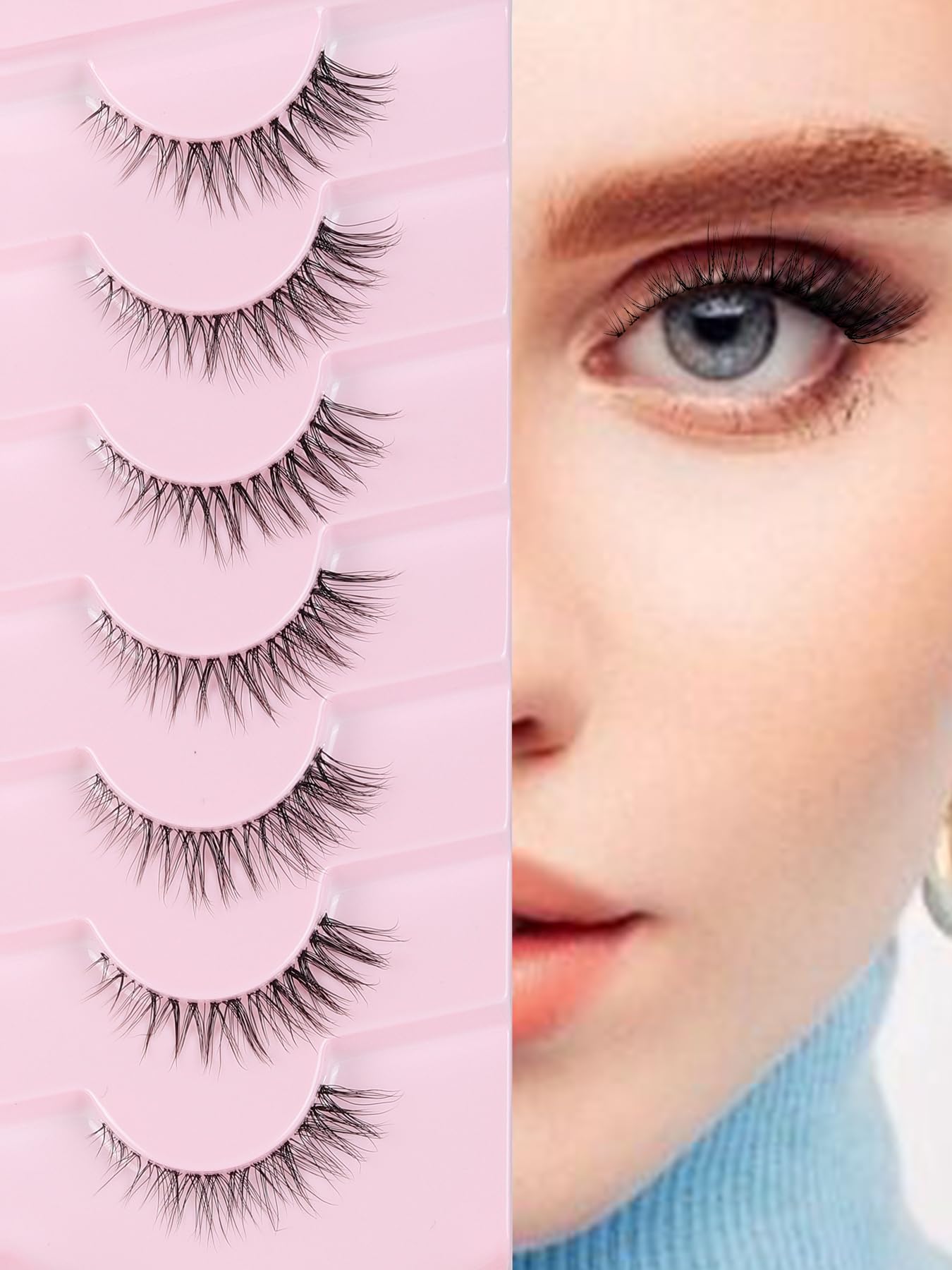 False Eyelashes Natural 11mm Short Lashes Wispy Eyelashes with Thin Band 3D Volume False Lashes Soft Strip Lashes Pack C Curl Natural Eyelashes Fake