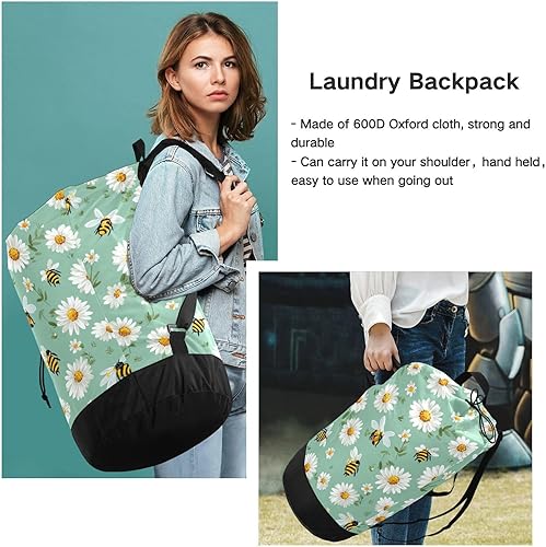 Vista 263 de Mochila de lavandería con correas ajustables para el hombro, bolsa de lavandería sucia para viajes, campamento, universidad, resistente, Rosa floral