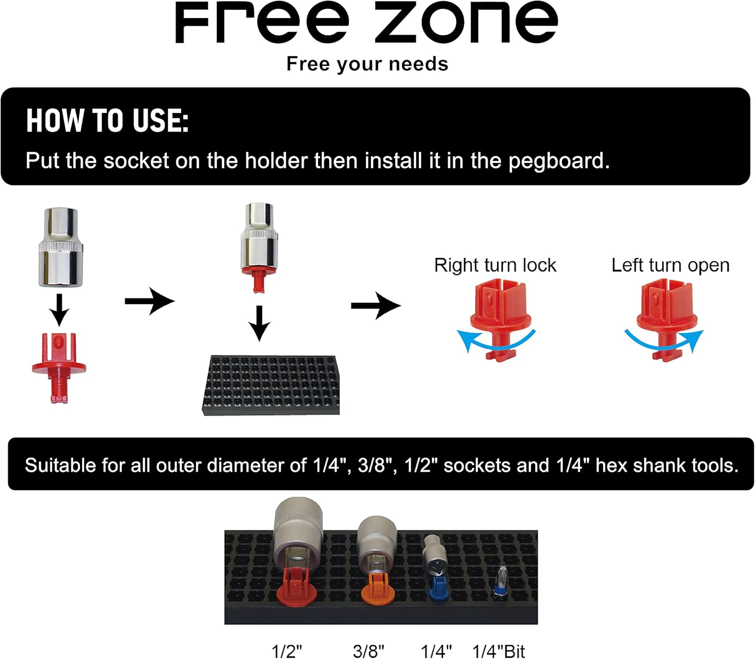 FREE ZONE 68-Piece Large Pegboard Tools Organizer Set, (Black) Tool Box and Storage, Tool Box Drawer Organizer for Tool Chest Cart Cabinet Workbench