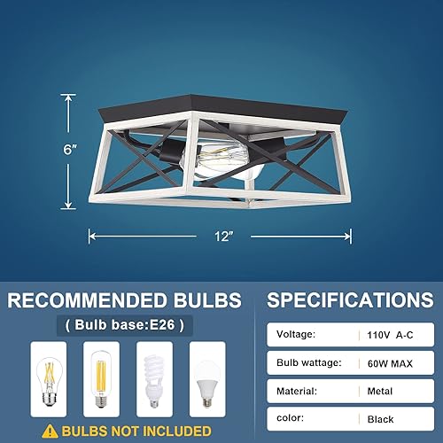 Miniatura 4 de Paquete de 2 lámparas de techo rústicas rústicas vintage colgantes estilo vintage para isla de cocina industrial, acabado negro para comedor,