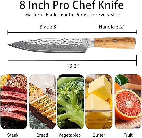 Miniatura 2 de Howashin Cuchillo de chef de Damasco de 8 pulgadas cuchillo de cocina afilado 67 capas acero alemán de alto carbono ergonómico de madera colorida