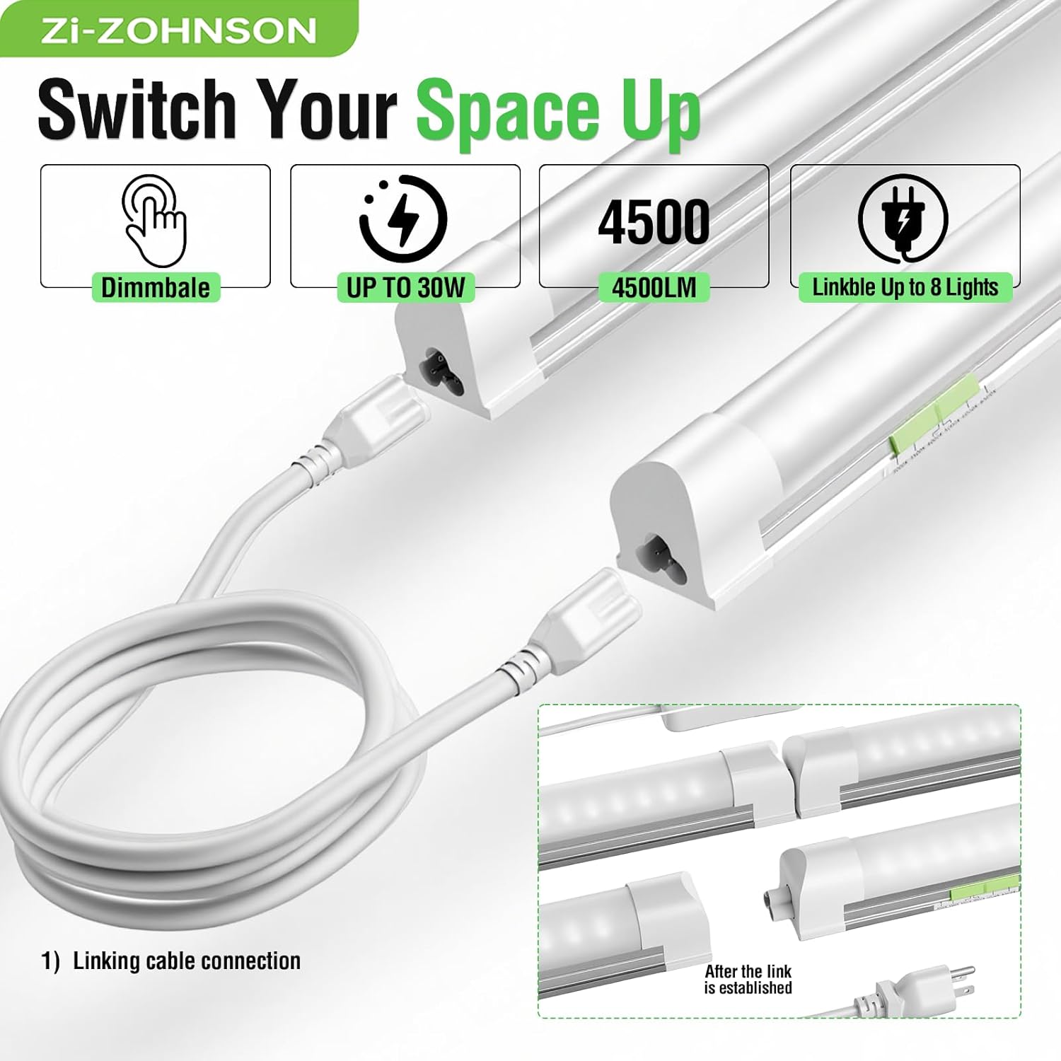 6 Pack Dimmable 4FT Led Shop Lights,30W T8 Integrated LED Light,3000-6500K Tunable with Switches 6CCT 6Watts,4500LM Frosted Cover,Linkable, Plug-in Shop Lights for Workshop,Garage,Basement