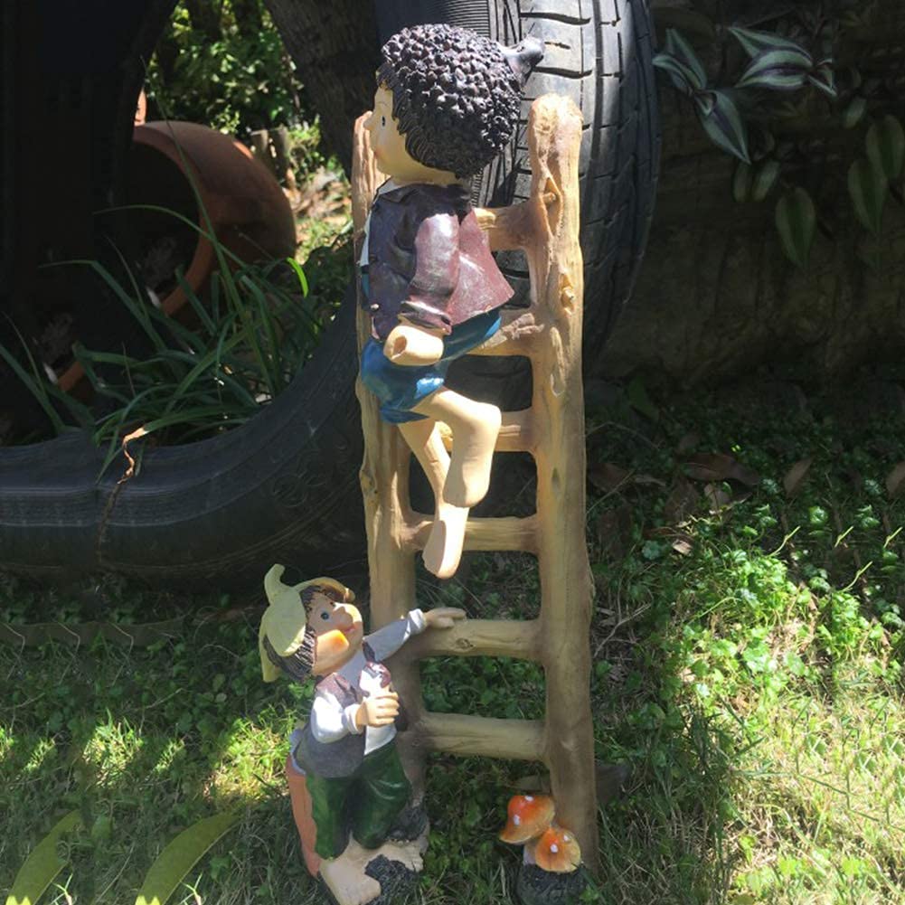 Statue e statuette da giardino per esterni, sculture di ragazzi con scala