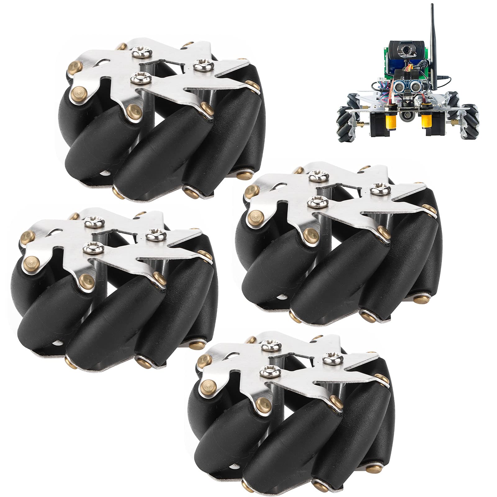 Juego de 4 Ruedas Mecanum de Acero de 48 mm, Ruedas Omnidireccionales Izquierda y Derecha para Coche Robot 14209, con Rodillos TPR, Capacidad de Carga 3 kg