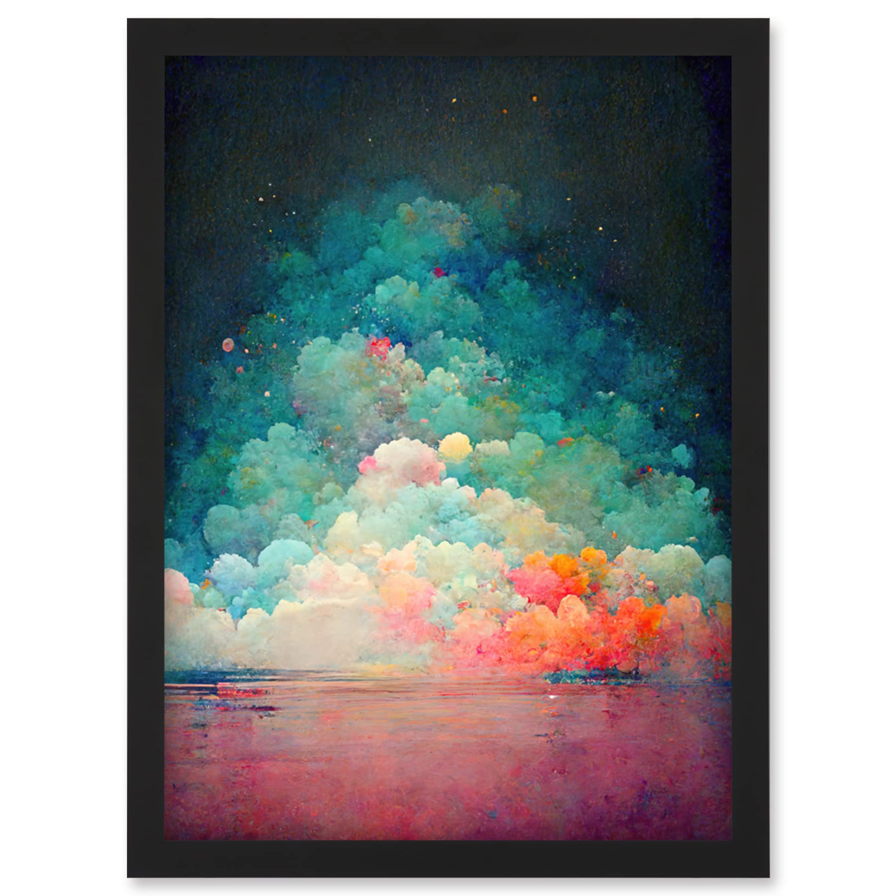 Doppelganger33 LTD Beach Sunset In Bubble Clouds Dreamy Surreal Abstract Artwork Framed Wall Art Print A4