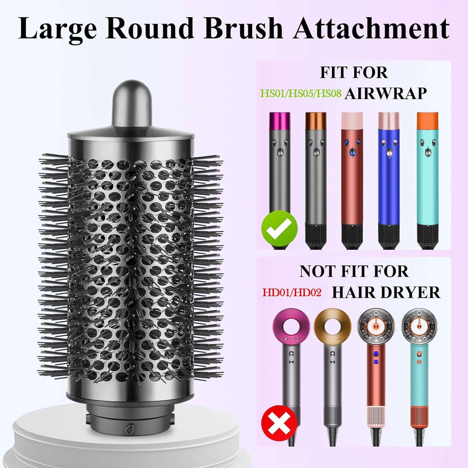 Spazzola volumizzante rotonda grande per Dyson Airwrap adatta HS01/HS05 | Blowout e riccioli rimbalzanti | Sollevamento delle radici + asciugatura più rapida | Non compatibile con asciugacapelli Dyson