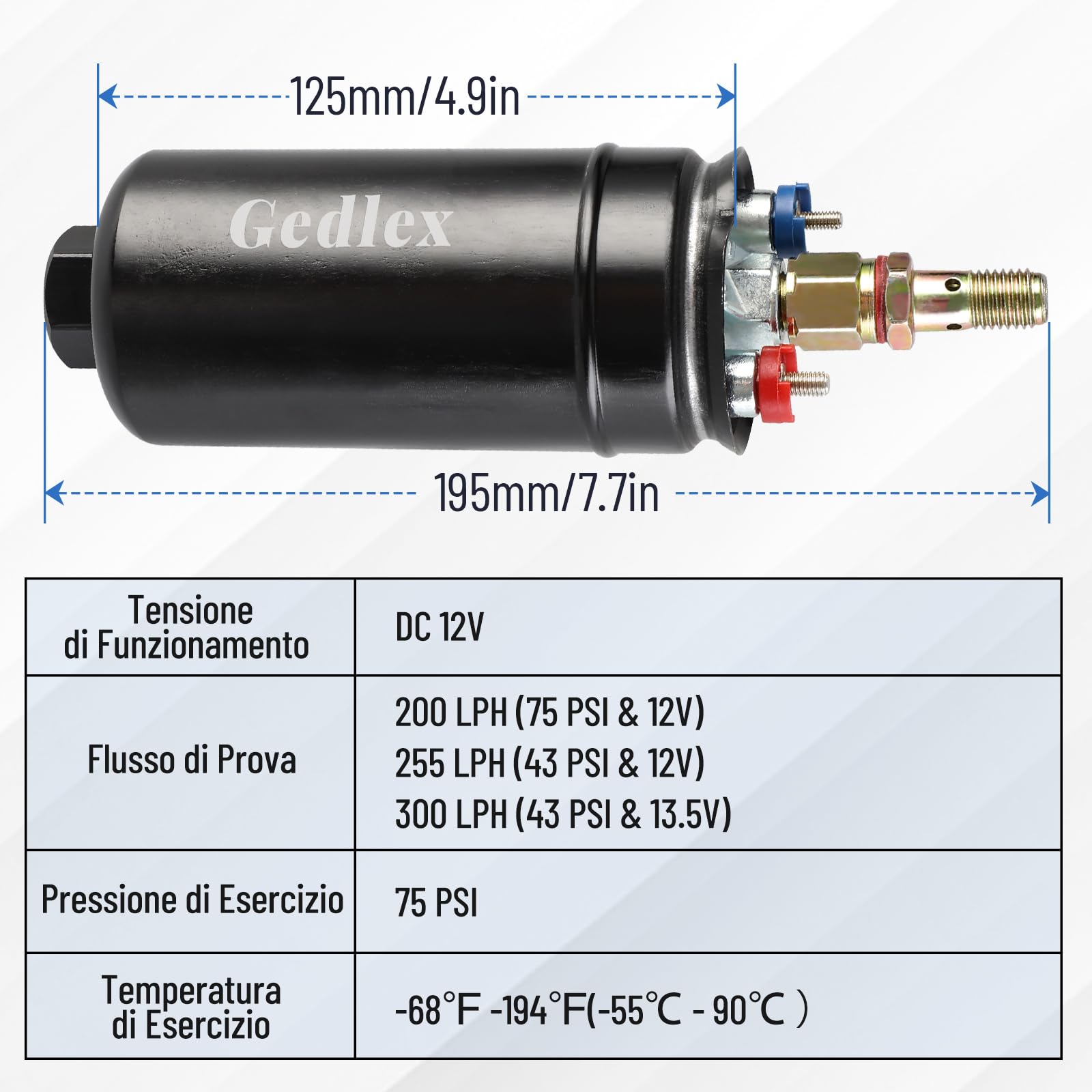 Pompa Gasolio 12V, 300L/H Universale Pompa Benzina ad Alto Flusso, 75 PSI Pompa Carburante Elettrica con Collare d'urto, Compatibile con Benzina