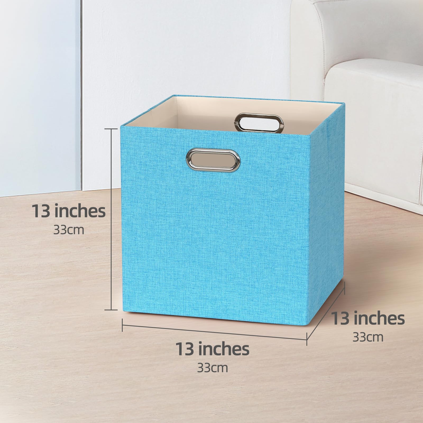 4er Set, Aufbewahrungsbox aus Stoff, 33 x 33 x 33 cm, Faltbare Aufbewahrungskörbe mit Griffe, Organizer Stoffboxen Würfel für Schrank, Regal, Spind (Farbe Aqua)