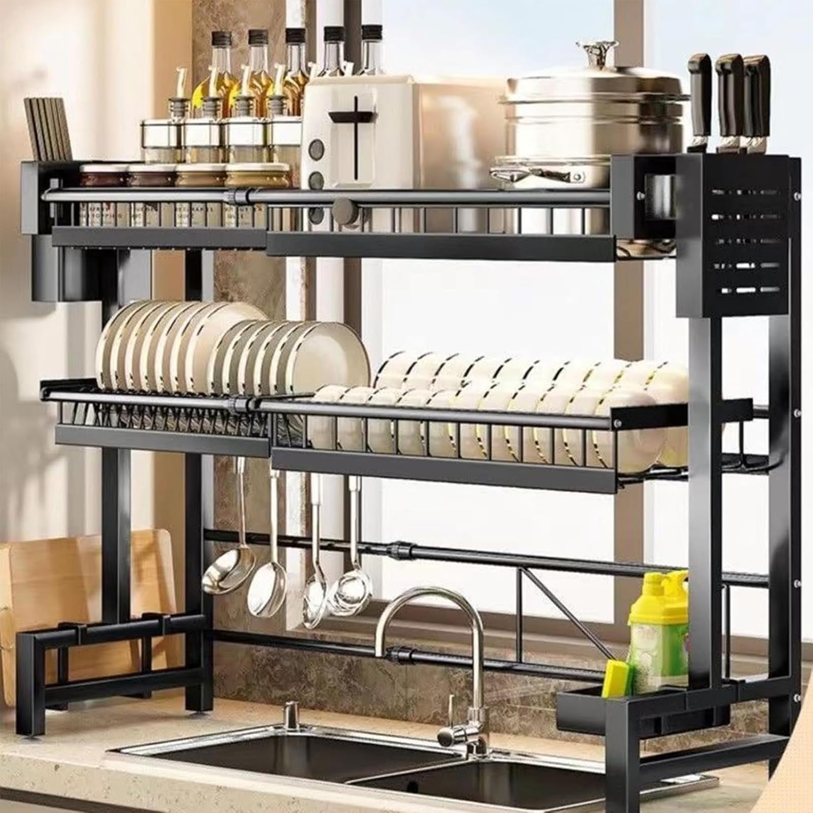 Scolapiatti Da Posizionare Sopra Il Lavello, Scolapiatti In Acciaio Inox, Organizer Per Piano Cucina E Ripiano Portaoggetti Per Piatti