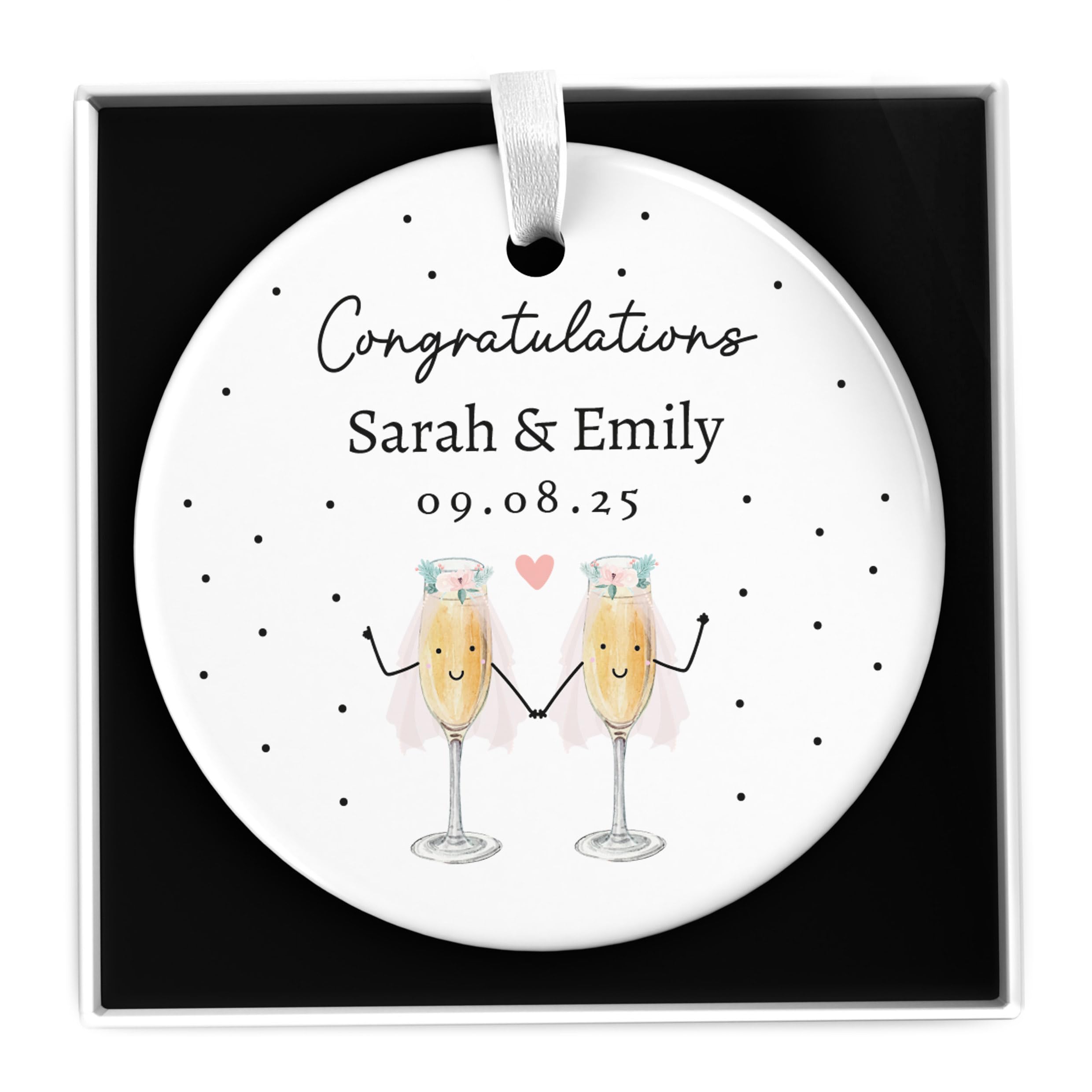 Beecreative Personalised Lesbian Wedding Gifts, Wedding Gifts For Gay Female Couple Mrs and Mrs, Same Sex Wedding Marriage, Gay Wedding Present, Ceramic Ornament With Gift Box