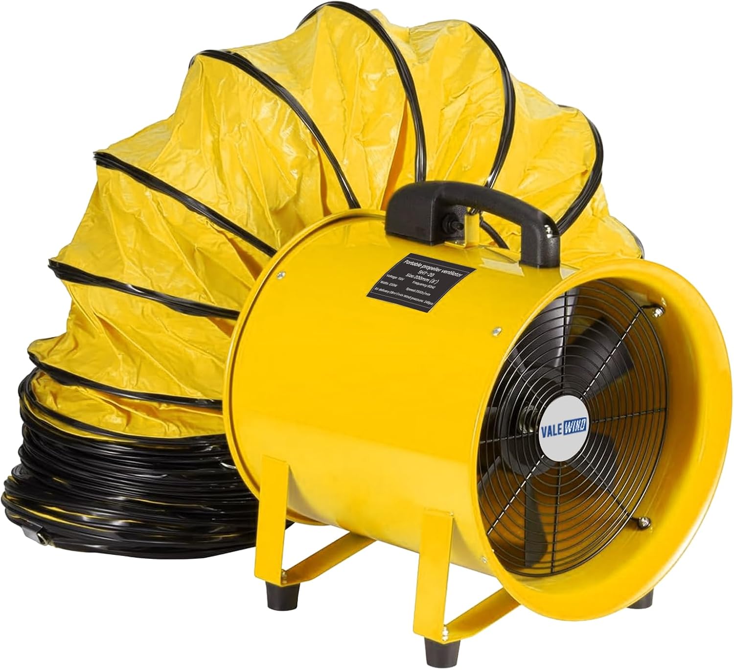Heavy Duty Air Mover Portable Ventilation Fan 8Inch, 230W Exhaust Fan with 16.4ft Flexible Duct, 3500RPM Overheat Protection Cylinder Axial Fan, Industrial Portable Air Blower/Exhaust, Yellow