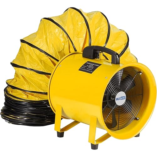 Heavy Duty Air Mover Portable Ventilation Fan 8Inch, 230W Exhaust Fan with 16.4ft Flexible Duct, 3500RPM Overheat Protection Cylinder Axial Fan, Industrial Portable Air Blower/Exhaust, Yellow