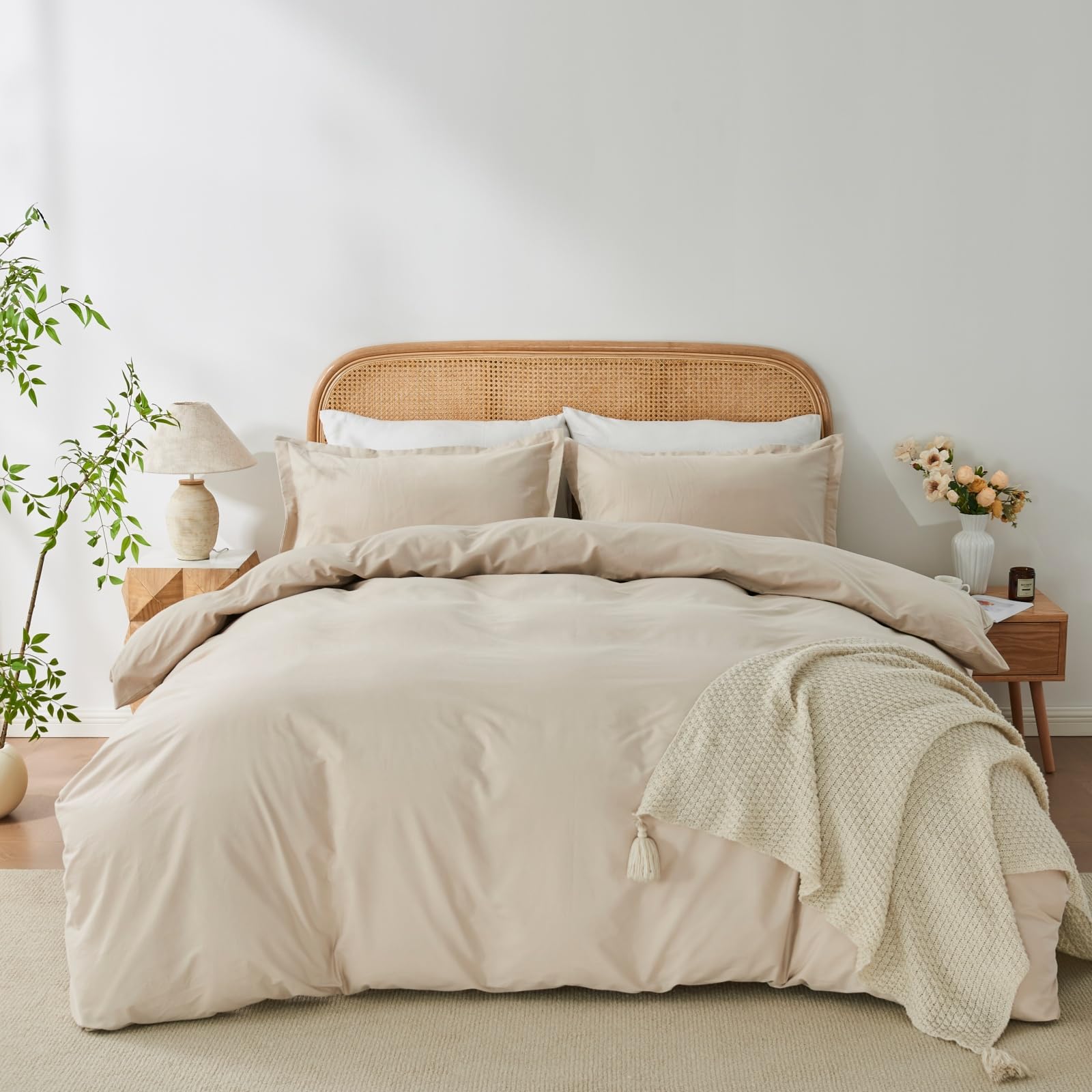 Photo 1 of OAITE 100% Washed Cotton Duvet Cover King Size Soft Breathable Durable Bedding with Zipper Closure & 8 Corner Ties- 3 Pieces Plain Simple Duvet Cover Set,2 Pillow Shams,1 Duvet Cover(104"x90")