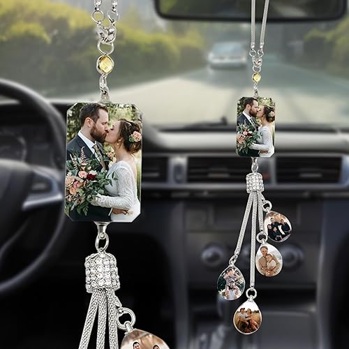 Miniatura 9 de Accesorios de coche colgantes de cristal con foto personalizada para mujeres y hombres, imágenes personalizadas para espejo retrovisor