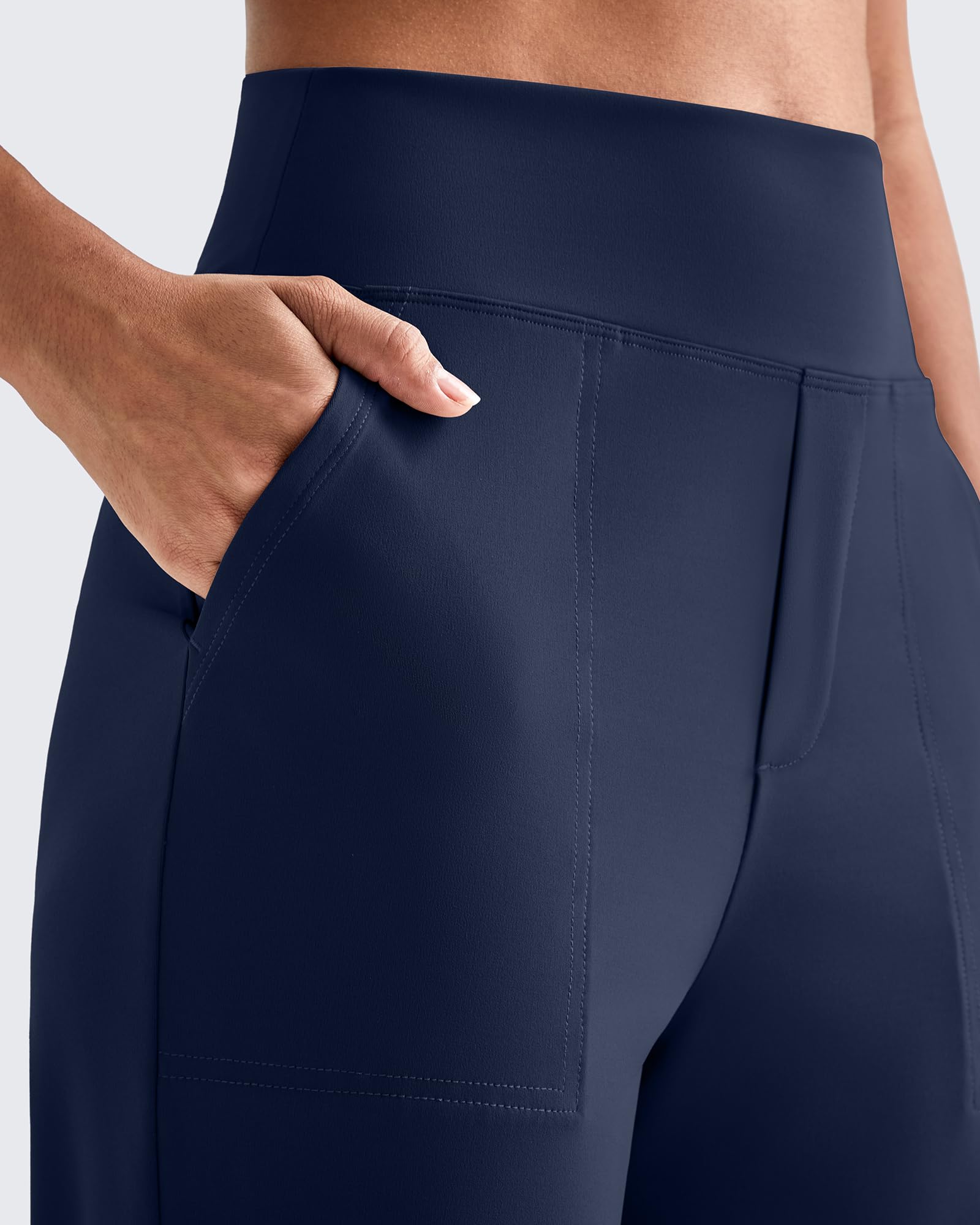 G4Free ShiftReady Pantalon de yoga extensible avec poches pour femme | Deux poches latérales, braguette synthétique, jambe droite, élégante et drapée, absorption de l'humidité, infroissable
