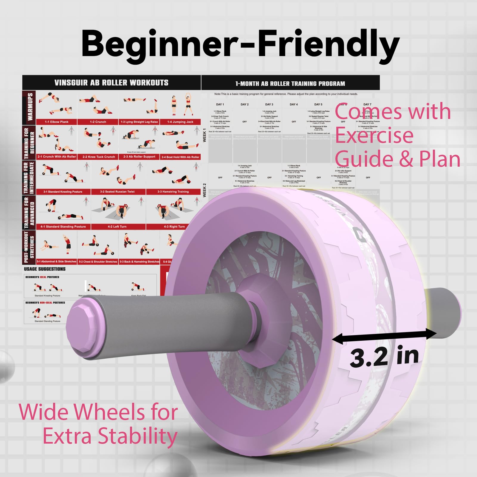 VINSGUIR Ab Roller Wheel, Abs & Core Workout Equipment for Home Gym with Knee Pad Accessories, Abdominal Wheel for Full-body Strength Training