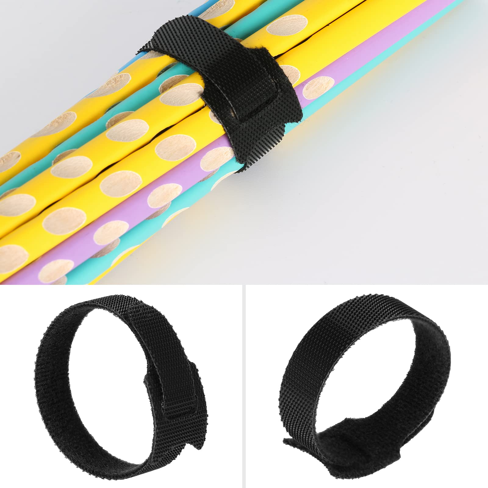 JUEGO DE 100 ataduras de cable reutilizables, negros, autoadhesivos y extra resistentes para una gestión óptima de los cables, bridas cables ajustables y resellables