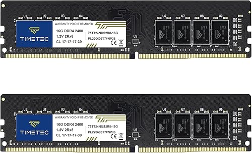 Timetec Elite - Kit de 32 GB (2 x 16 GB) DDR4 2400 MHz PC4-19200 sin ECC sin búfer 1.2V CL17 2Rx8 doble rango 288 pines UDIMM de computadora de