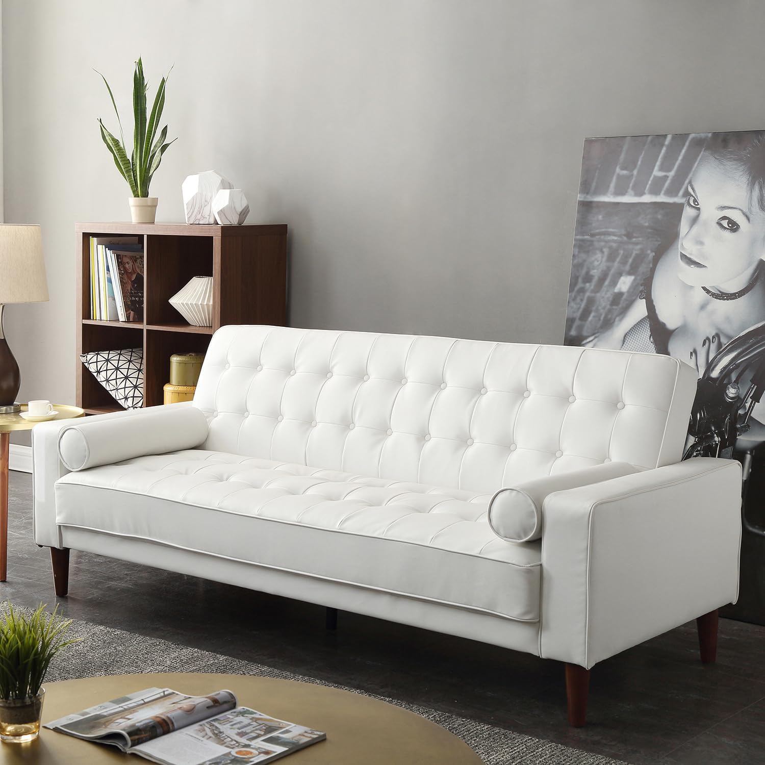Modern Style White PU Furniture 2 Seat Sofa Bed,Love Seat Sofa