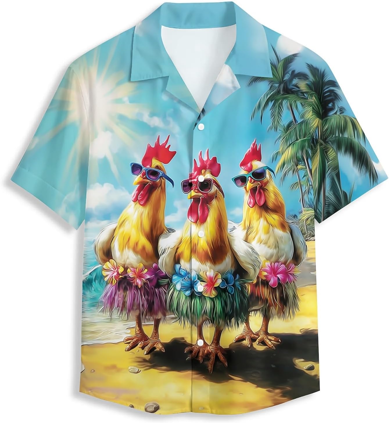 Blue Coconut Tree Men's Hawaiian Shirt 3D Graphic Button Down Short Sleeve Tropical Holiday Beach Aloha Shirts