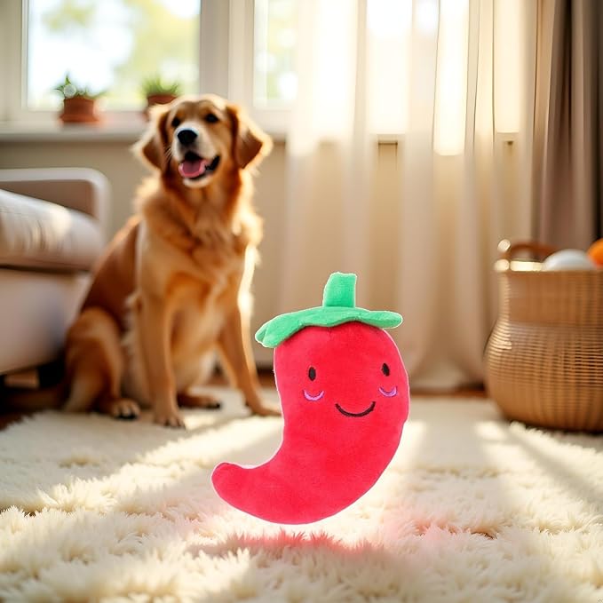 Juguetes de tela chillones para perros pequeños - Chile, berenjena y maíz miniatura 5