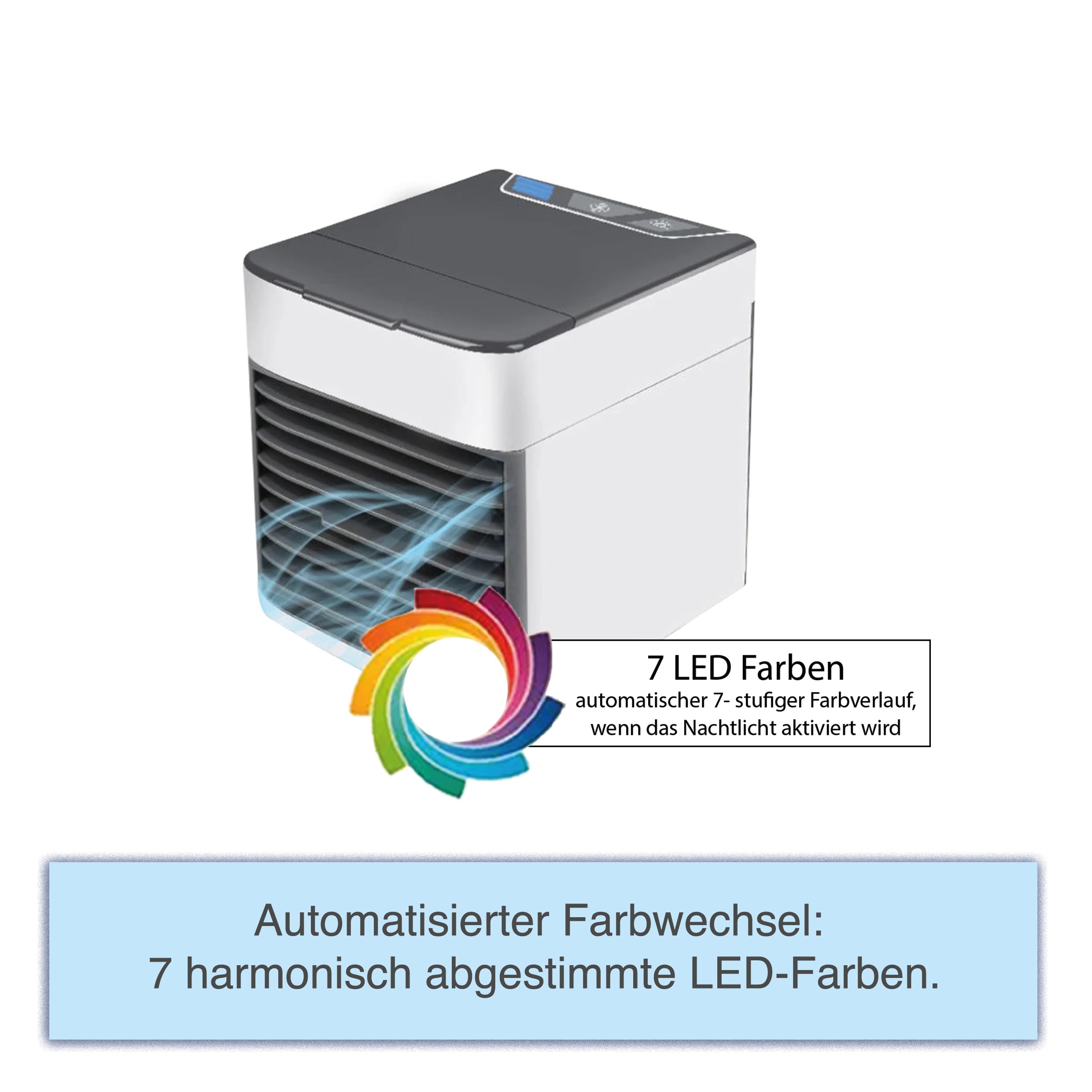Polar Air Cooler – Raffreddatore d'aria premium – Condizionatore portatile con 3 livelli e 7 luci d'atmosfera – Mini raffreddatore, rinfrescatore d'aria premium