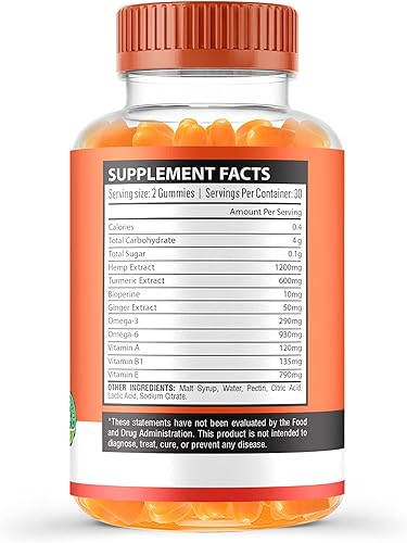 Miniatura 4 de Gomitas de curcumina de cúrcuma, bioperina y cáñamo - 1200 mg (60 gomitas)