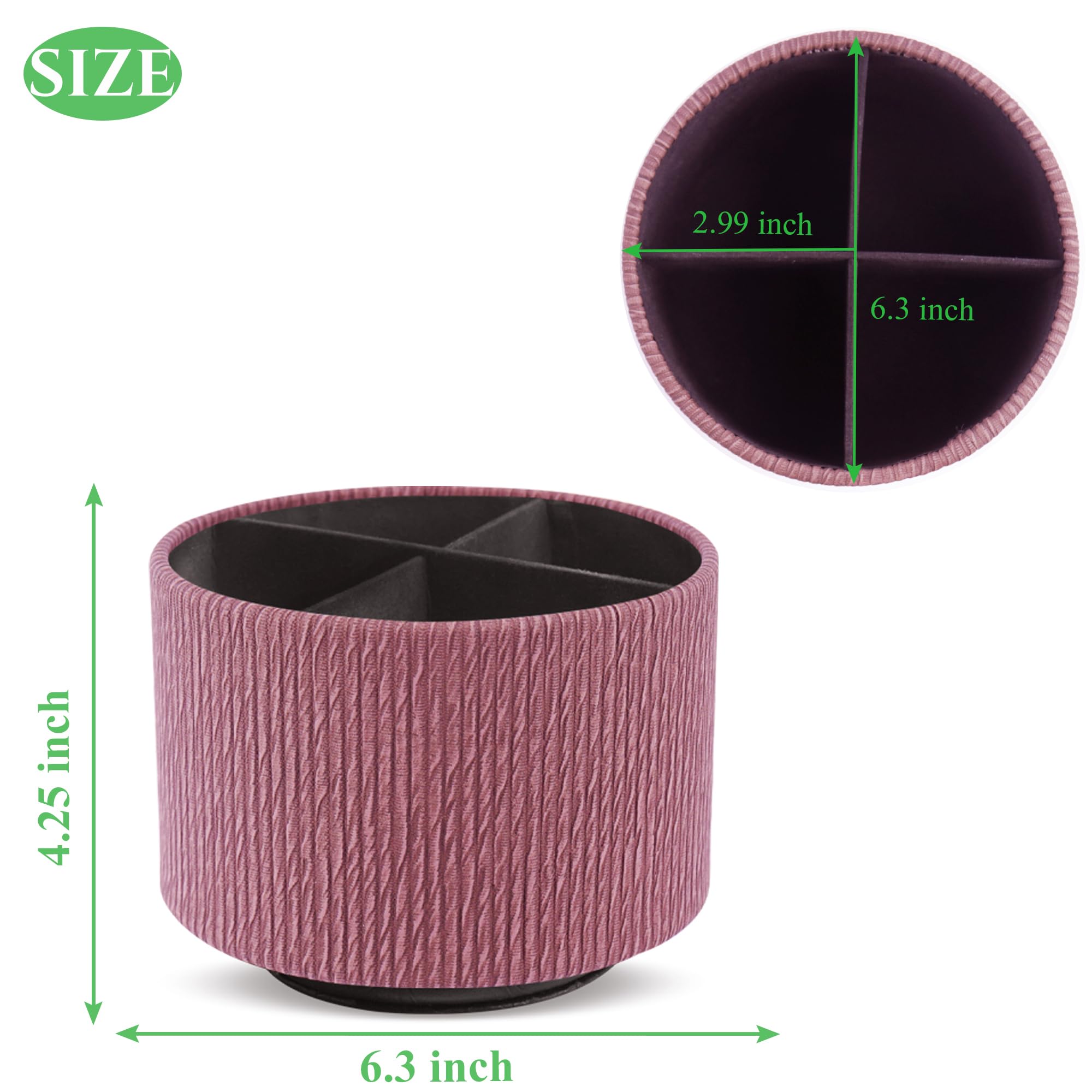 Mtzmy Round Leather Art Supply Organizer,Remote Control Holder,360 Degree Spinning,Multi-Functional Pencil Holder,4 Compartments Desktop Stationary Organizer(1-Wood Pink) - Image 2