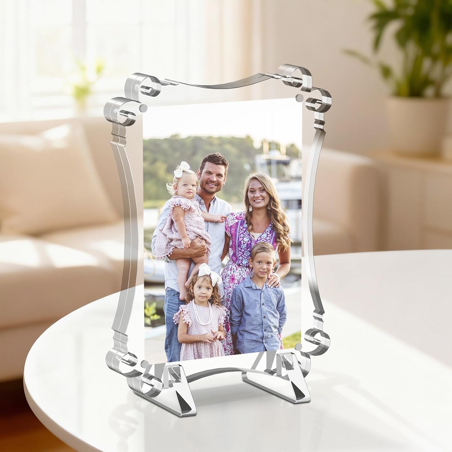 PPH-Sisy 4x6 Acrylic Picture Frames 2 Pack, Clear Magnetic Picture Frames with Stands, 20mm Thicker Frameless Double Sided Magnet Photo Frames, Free Standing Desktop Display image 2