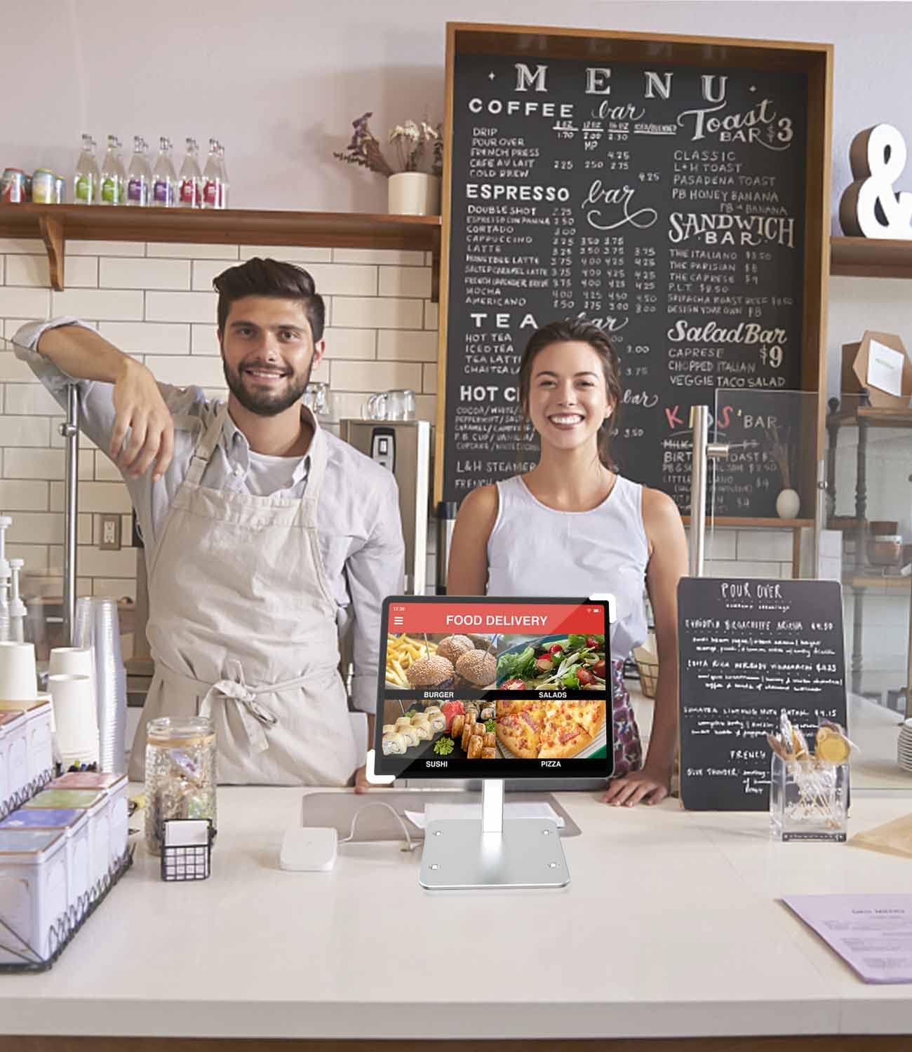 Anti-Theft Tablet Kiosk POS Stand, Retail Countertop iPad Stand with Security Lock & Key, Heavy Duty Desk Tablet Holder for Business, for iPad Pro 13 12.9 Air, Galaxy Tab, Surface